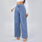 👖 LIMITED-TIME 50% OFF! ✨ High-Waist Wide-Leg Jeans – Asymmetric Detail, Stretch Waist, Vintage Wash 🌿
