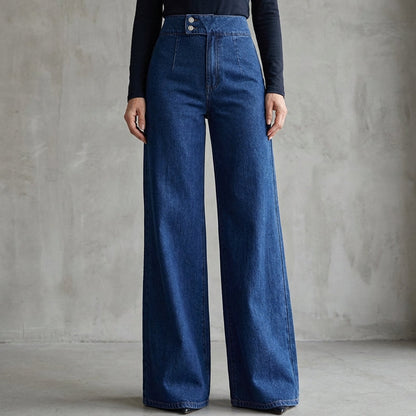 👖 LIMITED-TIME 50% OFF! ✨ High-Waist Wide-Leg Jeans – Asymmetric Detail, Stretch Waist, Vintage Wash 🌿