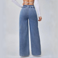 👖 LIMITED-TIME 50% OFF! ✨ High-Waist Wide-Leg Jeans – Asymmetric Detail, Stretch Waist, Vintage Wash 🌿