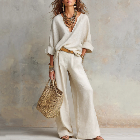 👗 LIMITED-TIME 50% OFF! ✨ Women’s V-Neck 2-Piece Set – Flowy Wide-Leg Pants, Relaxed Chic 🌸