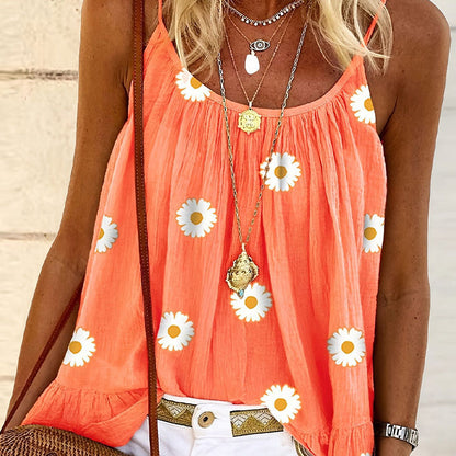 🌸 LIMITED-TIME 50% OFF! ✨ Daisy Print Spaghetti Strap Camisole – Flowy, Feminine, Summer Essential ☀️