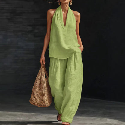 👗 LIMITED-TIME 50% OFF! 💥 Women's Halter Neck 2-Piece Set – Wide-Leg Pants, Breathable, Versatile ✨
