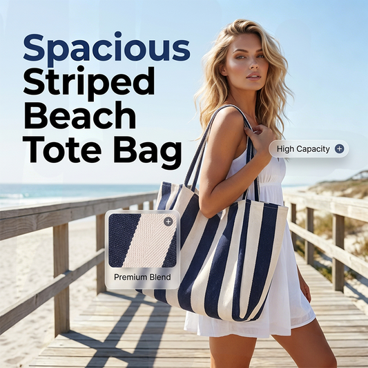 👜 LIMITED-TIME 50% OFF! ✨ Vertical Stripe Canvas Tote – Spacious, Durable, Perfect for Beach & Shopping 🏖️