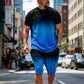 👕 LIMITED-TIME 50% OFF! ✨ Men’s Gradient Print Set – T-Shirt & Shorts, Relaxed Fit, Spandex 🌊