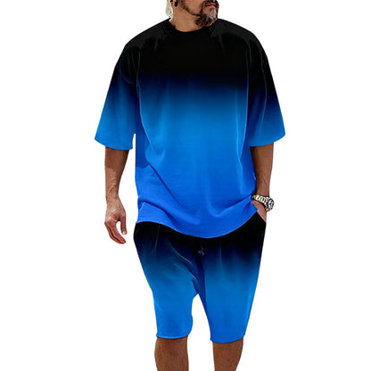 👕 LIMITED-TIME 50% OFF! ✨ Men’s Gradient Print Set – T-Shirt & Shorts, Relaxed Fit, Spandex 🌊