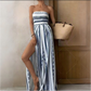 👗 LIMITED-TIME 50% OFF! 💥 Bohemian Strapless High Split Wide Leg Jumpsuit – Smocked Bodice, Side Slits, Geometric Print ✨