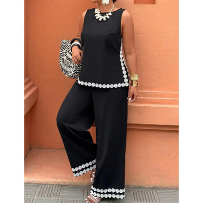👚 LIMITED-TIME 50% OFF! ✨ Women’s Sleeveless Top & Wide-Leg Pants Suit – Lace Trim, Flowy, 2-Piece 🌸