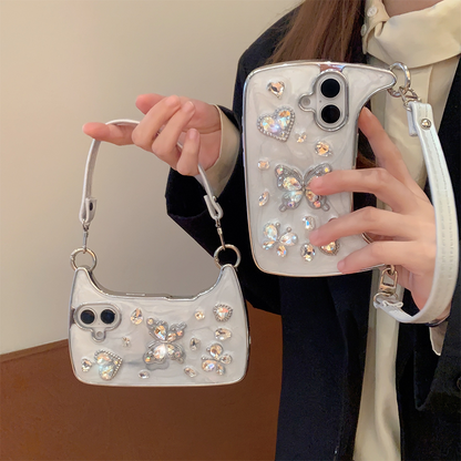 📱 LIMITED-TIME 50% OFF! ✨ 3D Butterfly Handbag Phone Case – Rhinestones, Detachable Strap, Shockproof 🦋