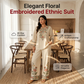 👗 LIMITED-TIME 50% OFF! 💥 Women's Long Sleeve Blouse & Wide-Leg Pants Set – Floral Embroidery, Split Neckline, Relaxed Fit ✨