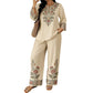 👗 LIMITED-TIME 50% OFF! 💥 Women's Long Sleeve Blouse & Wide-Leg Pants Set – Floral Embroidery, Split Neckline, Relaxed Fit ✨