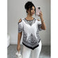 👚 LIMITED-TIME 50% OFF! ✨ Boho Cold Shoulder Tee – Asymmetrical Hem, Print, Lightweight 🌸