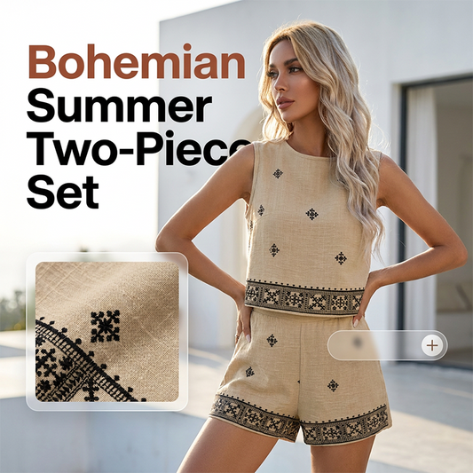 🌺 LIMITED-TIME 50% OFF! ✨ Bohemian Top & Shorts Set – Print, Breathable, Vacation Ready 🏖️