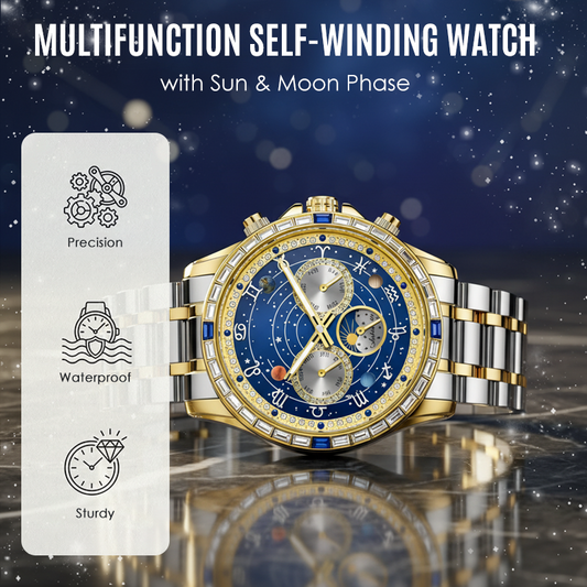 ⌚ LIMITED-TIME 50% OFF! ✨ Self-Winding Watch – Sun & Moon Phase, Calendar, Luminous 🌙