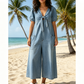 🎉 2026 Sale — Over 50,000 Sold!💝 Loose Fit V Neck Tie Front Wide Leg Romper for Women