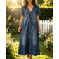 🎉 2026 Sale — Over 50,000 Sold!💝 Loose Fit V Neck Tie Front Wide Leg Romper for Women