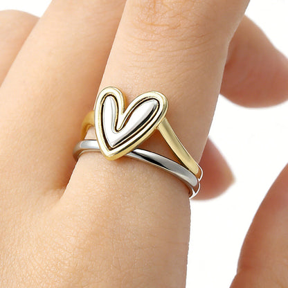 💍 LIMITED-TIME 50% OFF! ✨ Two-Tone Layered Heart Ring – Gold & Silver, Stacked Look, Lightweight ❤️