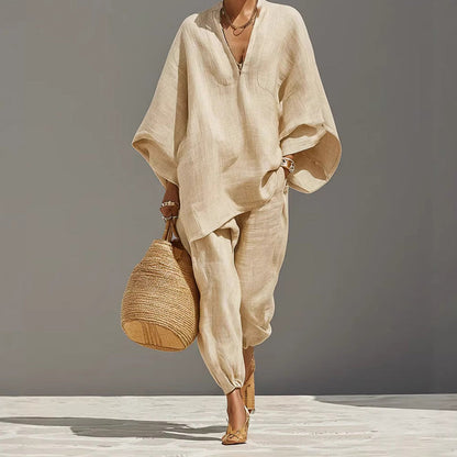 👗 LIMITED-TIME 50% OFF! ✨ Women's Slouchy Pants Set – V-Neck, Batwing Sleeve, Resort Ready ☀️