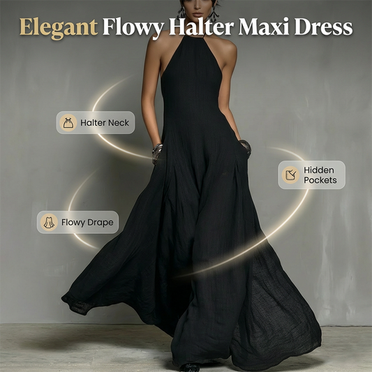 👗 LIMITED-TIME 50% OFF! ✨ Women's Halter Maxi Dress – Sleeveless, Pockets, Flowy Elegance 🌸