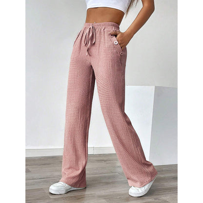👖 LIMITED-TIME 50% OFF! ✨ Women's High Waist Wide-Leg Pants – Ribbed Knit, Drawstring, Comfy 🌸