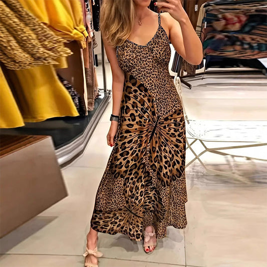 👗 LIMITED-TIME 50% OFF! ✨ Leopard Print Maxi Dress – V-Neck, Pockets, Flowy Summer Chic 🌿