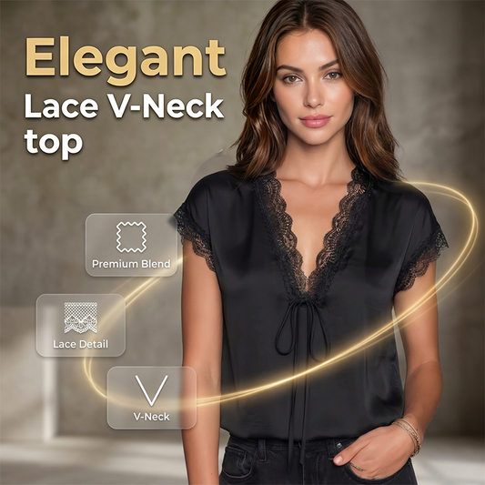 👚 LIMITED-TIME 50% OFF! ✨ Women's V-Neck Lace Top – Short Sleeve, Elegant, Day to Night 🌸