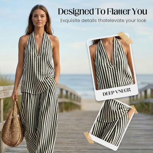 👗 LIMITED-TIME 50% OFF! ✨ Striped Halter Top & Pants Set – Chic, Flowy, Resort Ready 🌊