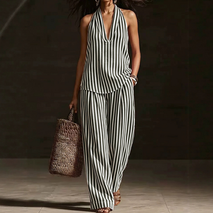 👗 LIMITED-TIME 50% OFF! ✨ Striped Halter Top & Pants Set – Chic, Flowy, Resort Ready 🌊
