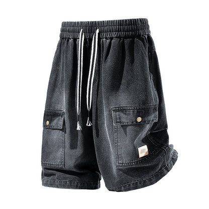 🩳 LIMITED-TIME 50% OFF! ✨ Men's Loose Denim Shorts – Cargo Pockets, Drawstring, High Street Style 🏙️
