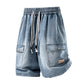 🩳 LIMITED-TIME 50% OFF! ✨ Men's Loose Denim Shorts – Cargo Pockets, Drawstring, High Street Style 🏙️