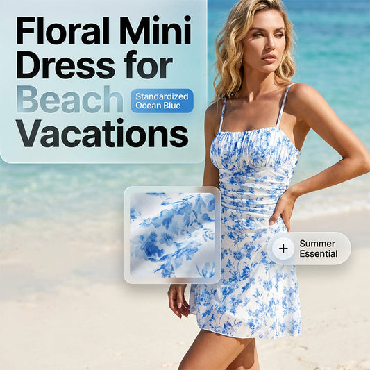 👗 LIMITED-TIME 50% OFF! ✨ Floral Ruched Mini Dress – Spaghetti Straps, Backless, Beach Ready 🌸