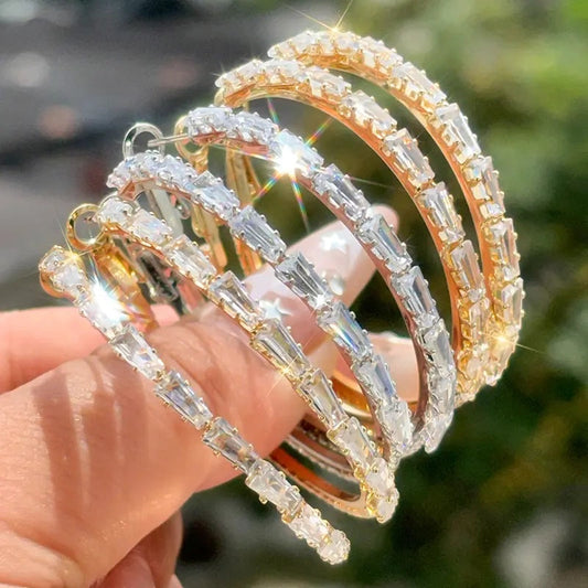 💎 LIMITED-TIME 50% OFF! 💥 Women's Sparkling CZ Hoop Earrings – Micro-Paved, Exaggerated Hoop, 3 Colors ✨