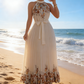🌸 LIMITED-TIME 50% OFF! 💥 Sleeveless Halter Neck Floral Pleated Maxi Dress – Elegant, Flowy, Adjustable Waist ✨
