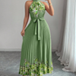 🌸 LIMITED-TIME 50% OFF! 💥 Sleeveless Halter Neck Floral Pleated Maxi Dress – Elegant, Flowy, Adjustable Waist ✨