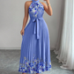 🌸 LIMITED-TIME 50% OFF! 💥 Sleeveless Halter Neck Floral Pleated Maxi Dress – Elegant, Flowy, Adjustable Waist ✨
