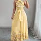 🌸 LIMITED-TIME 50% OFF! 💥 Sleeveless Halter Neck Floral Pleated Maxi Dress – Elegant, Flowy, Adjustable Waist ✨
