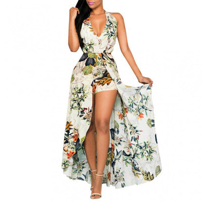 🌊 LIMITED-TIME 50% OFF! 💥 Elegant V-Neck Beach Skort Dress – Cinched Waist, Built-In Shorts, Flowy Hem ✨