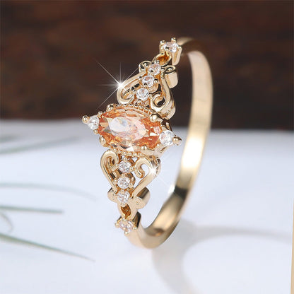 💍 LIMITED-TIME 50% OFF! 💥 Vintage Hollow Pattern Ring with Oval Rhinestone – Filigree Design, Champagne Sparkle ✨