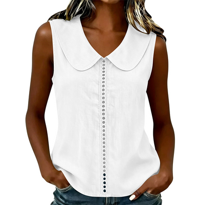 👚 LIMITED-TIME 50% OFF! 💥 Women's Elegant Summer Lace Trim Blouse – Sleeveless, Breathable, Lace Splicing ✨