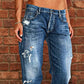 👖 LIMITED-TIME 50% OFF! 💥 Women's Distressed Slim Fit Flare Jeans – Edgy Ripped, Vintage Wash, Leg-Elongating ✨