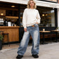 👖 LIMITED-TIME 50% OFF! 💥 Women's Asymmetrical Waist Wide-Leg Denim Jeans – Deconstructed, Distressed Wash, 3D Cut ✨