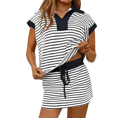 👗 LIMITED-TIME 50% OFF! 💥 Women's Striped Casual Skirt Set – Chic Two-Piece, Breathable, Adjustable Drawstring ✨