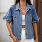 👖 LIMITED-TIME 50% OFF! 💥 Women's Summer Ruffled Sleeve Denim Jacket – Breezy, Feminine, Layering Essential ✨