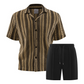 👕 LIMITED-TIME 50% OFF! 💥 Men's Casual Short Sleeve Shirt and Shorts Set – Textured Stripes, Drawstring Waist, Breathable ✨