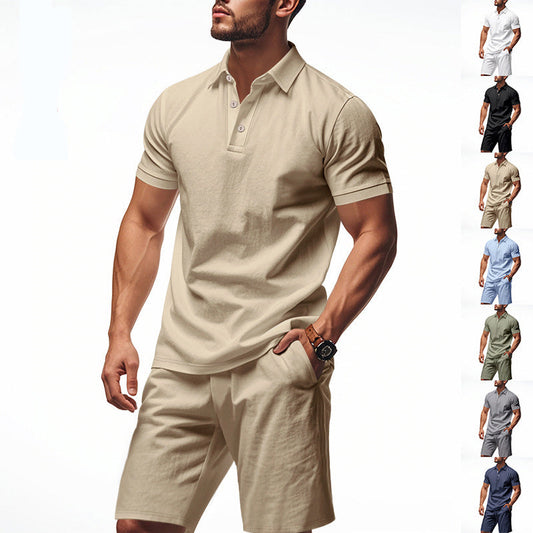 👕 LIMITED-TIME 50% OFF! 💥 Men's Casual Top & Shorts 2-Piece Set – Linen Blend, Lapel Collar, Elastic Waist ✨