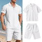 👕 LIMITED-TIME 50% OFF! 💥 Men's Casual Top & Shorts 2-Piece Set – Linen Blend, Lapel Collar, Elastic Waist ✨