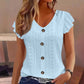 👚 LIMITED-TIME 50% OFF! 💥 Women's Summer V-Neck Eyelet Top – Jacquard Fabric, Ruffle Sleeves, Button Front ✨