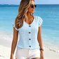 👚 LIMITED-TIME 50% OFF! 💥 Women's Summer V-Neck Eyelet Top – Jacquard Fabric, Ruffle Sleeves, Button Front ✨