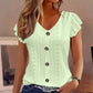 👚 LIMITED-TIME 50% OFF! 💥 Women's Summer V-Neck Eyelet Top – Jacquard Fabric, Ruffle Sleeves, Button Front ✨