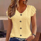 👚 LIMITED-TIME 50% OFF! 💥 Women's Summer V-Neck Eyelet Top – Jacquard Fabric, Ruffle Sleeves, Button Front ✨