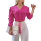 👚 LIMITED-TIME 50% OFF! 💥 Women's Elegant V-Neck Tie-Waist Top – Adjustable Waist, Long Sleeves, Soft Fabric ✨